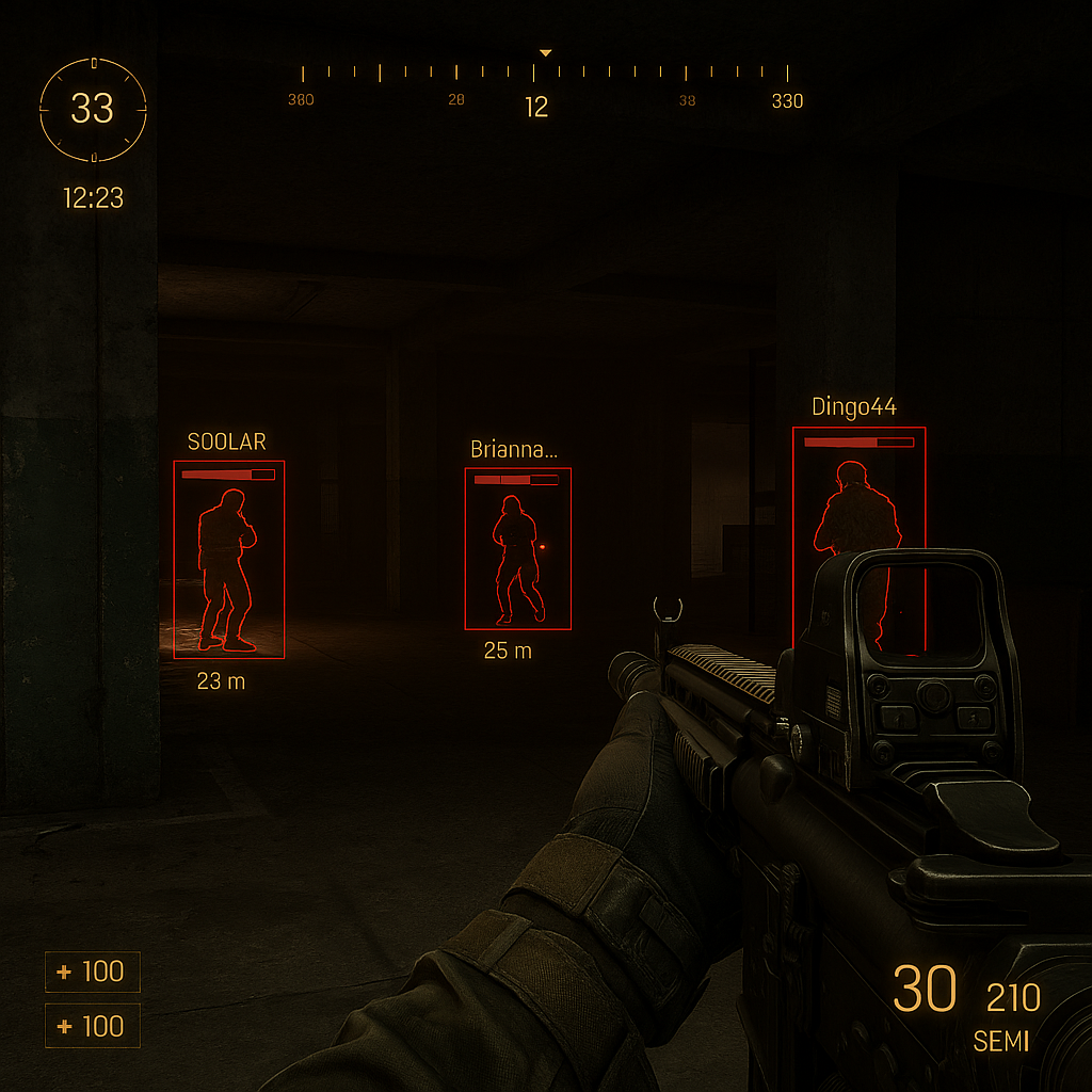 Arena Breakout ESP wallhack overlay showing enemy player boxes